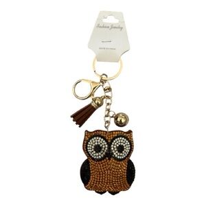 Owl Keychain with Gold and Brown Accents
